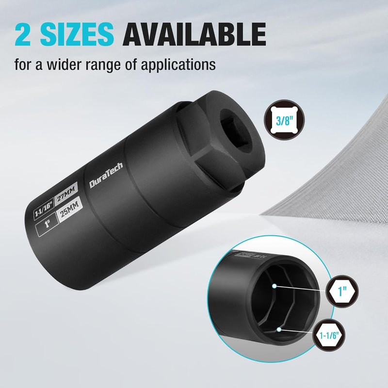 DURATECH 7PCS O2 Oxygen Sensor & Oil Pressure Socket Set, 1/2" 3/8" Drive x 22mm (7/8") 27mm 29mm Oxygen Socket Wrench, O2 Sensor Remover Removal Tool - Image 5